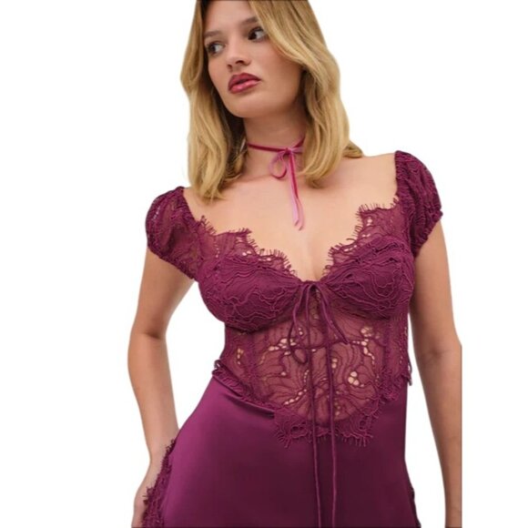 For Love & Lemons Casey Maxi Dress in Purple Small New Womens Satin Gown - Picture 13 of 16